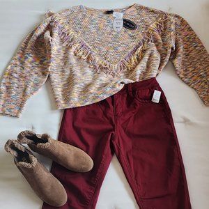 Scoop XL Space Dye Fringe Sweater Pullover. Multi Colored/Relaxed fit. NWT